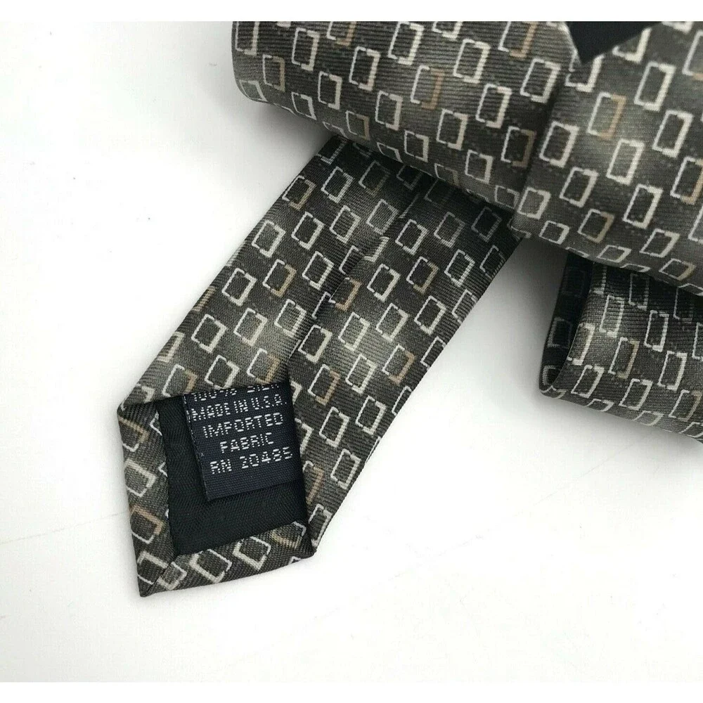 Stafford Luxury Designer Abstract Tan Brown Long Necktie - 100% Silk Tie 58 inch